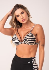 Top fitness wild com bojo e tiras estampado zebra bege dlk