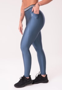 Calça legging happiness com elástico étnico e bolso azul marinho