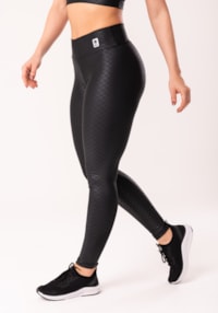 Calça legging shine preto textura quadriculada