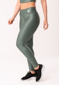 Calça legging shine verde textura quadriculada dlk