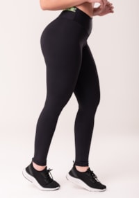 Legging fitness feminina preto com elástico canelado neon costas intense dlk