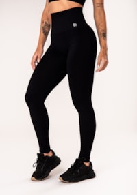 Legging fitness feminina preto com recorte canelado seamless dlk