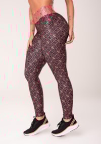 Legging fitness feminina coral e preto logomania flow dlk