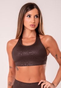 Top fitness feminino nadador marrom logomania reflections