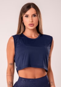 Cropped mullet feminino azul marinho com maxi cava reflections
