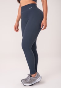 Legging fitness feminina cinza chumbo canelada com cós alto seamless+