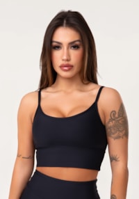 Top fitness feminino preto com bojo aura