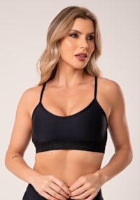 Top fitness feminino preto com elástico nation