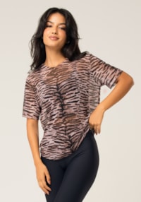 Blusa feminina de tule estampada tigre animal printed