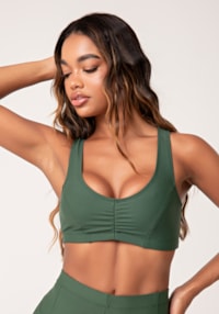 Top fitness feminino verde com franzido lush