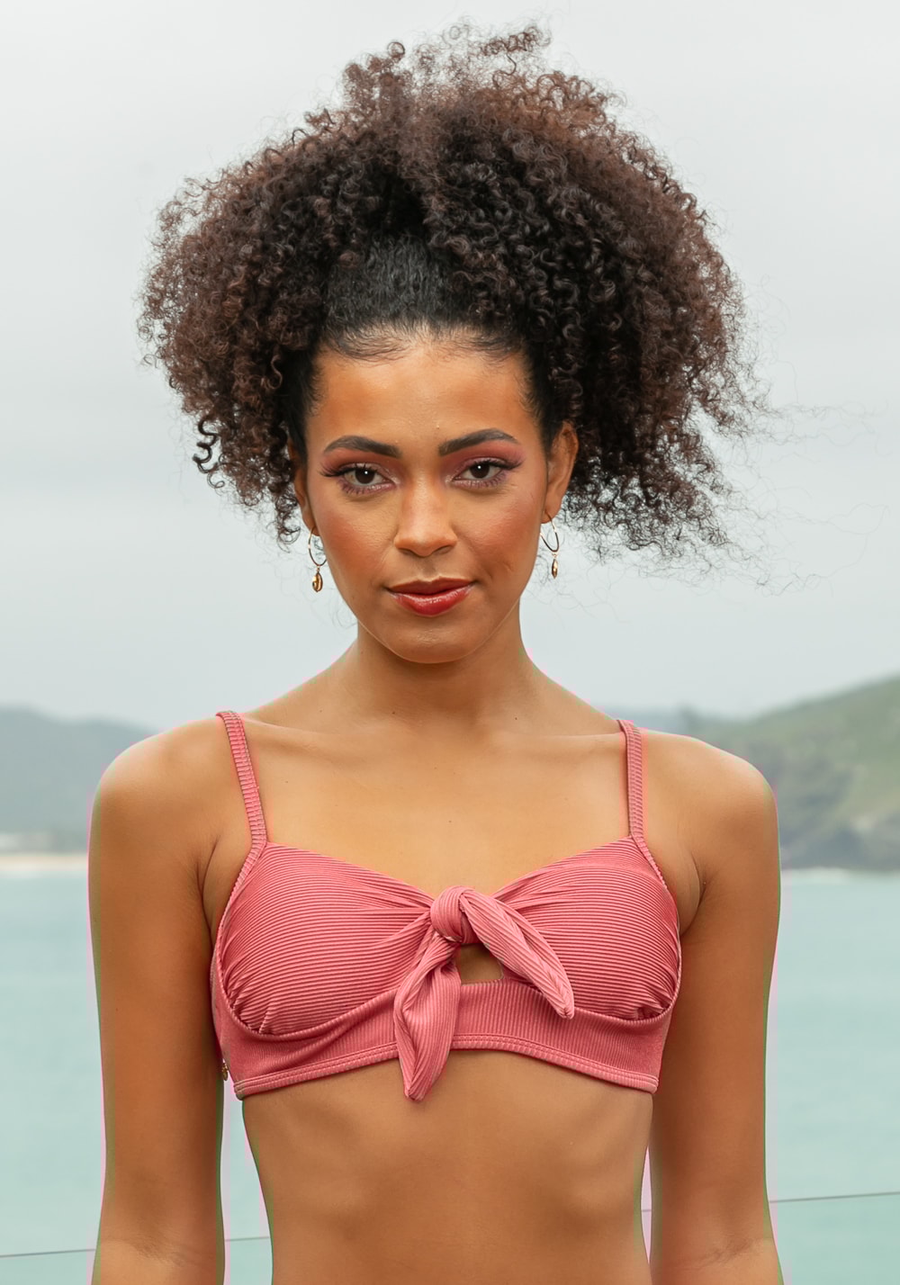 Biquini top com bojo beach laço frontal rosé Biquini top com bojo beach laço frontal rosé