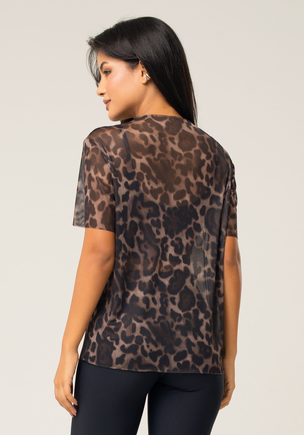 Blusa feminina de tule estampada onça animal printed dlk