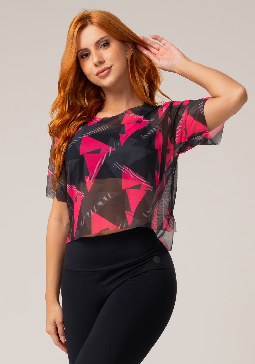 Blusa feminina em tule new printed estampada splinter pink dlk