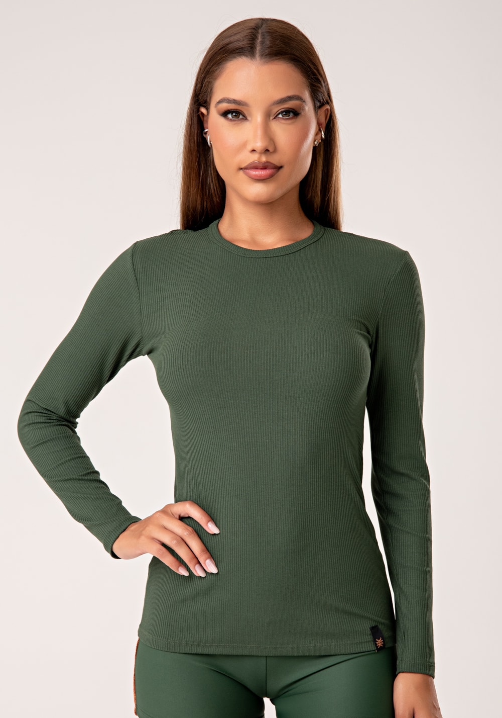 Blusa feminina manga longa verde canelada lush