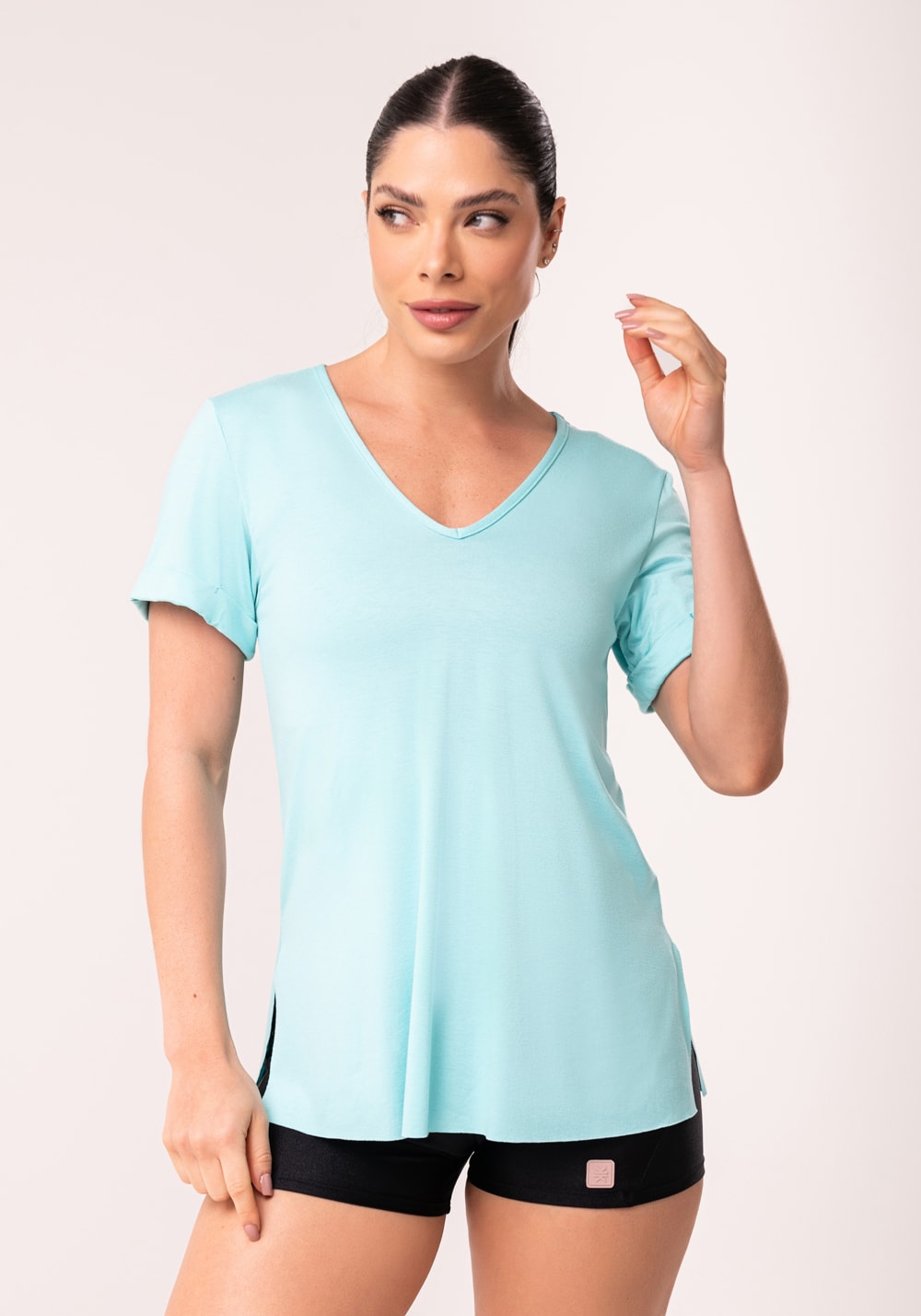 Blusa fitness feminina verde decote v flow