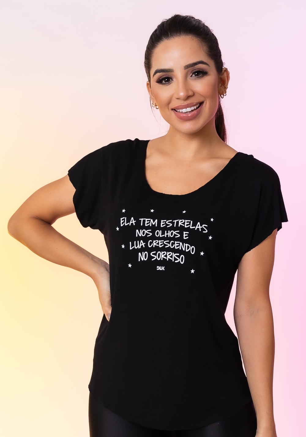 Blusa happiness com silk estrela nos olhos preta