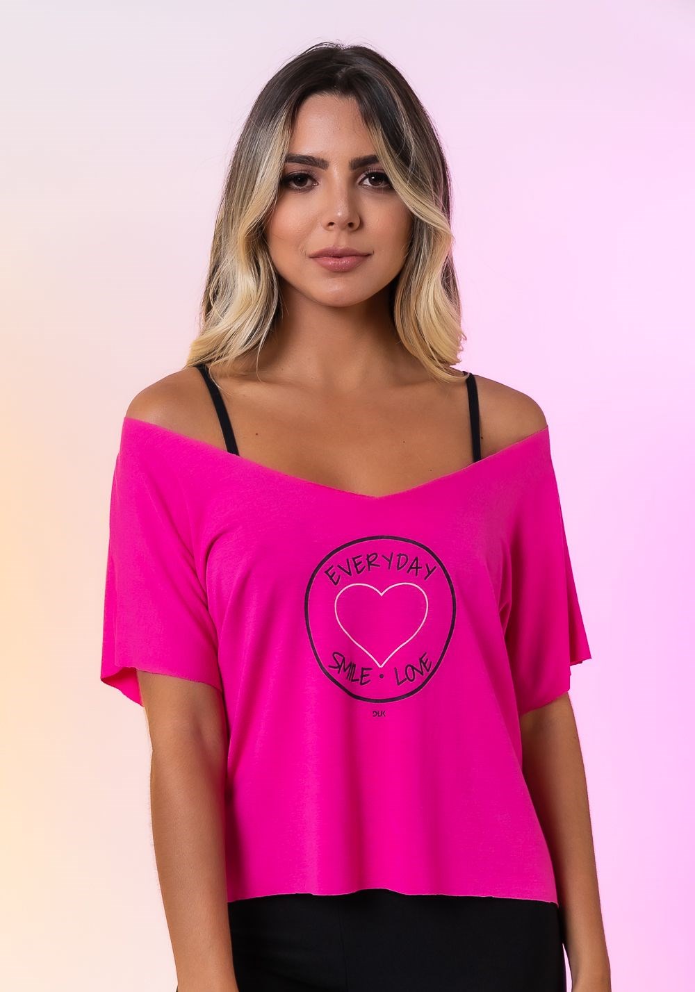 Blusa happiness com silk every day smile love rosa