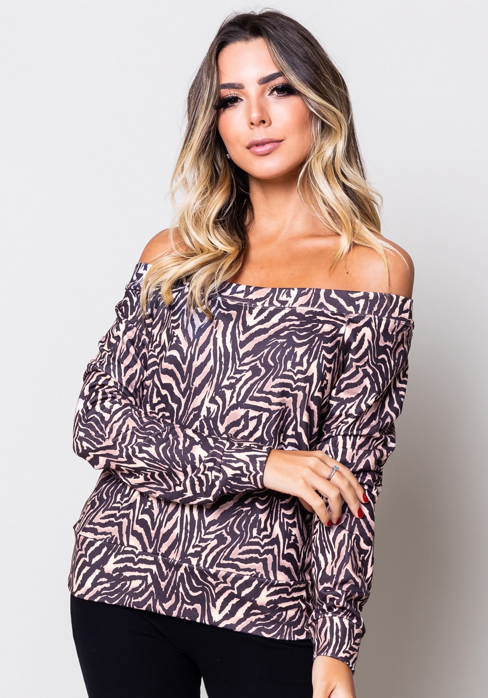 blusa estampada de manga comprida