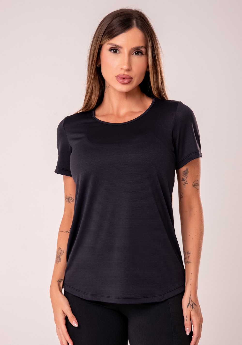 Blusa t-shirt feminina preto reflections dlk