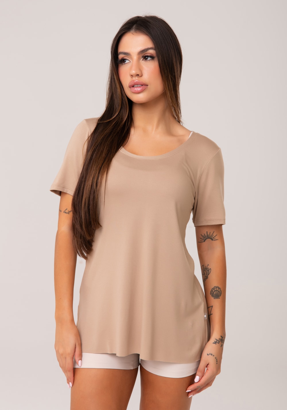 Blusa t-shirt fitness feminina capuccino aura
