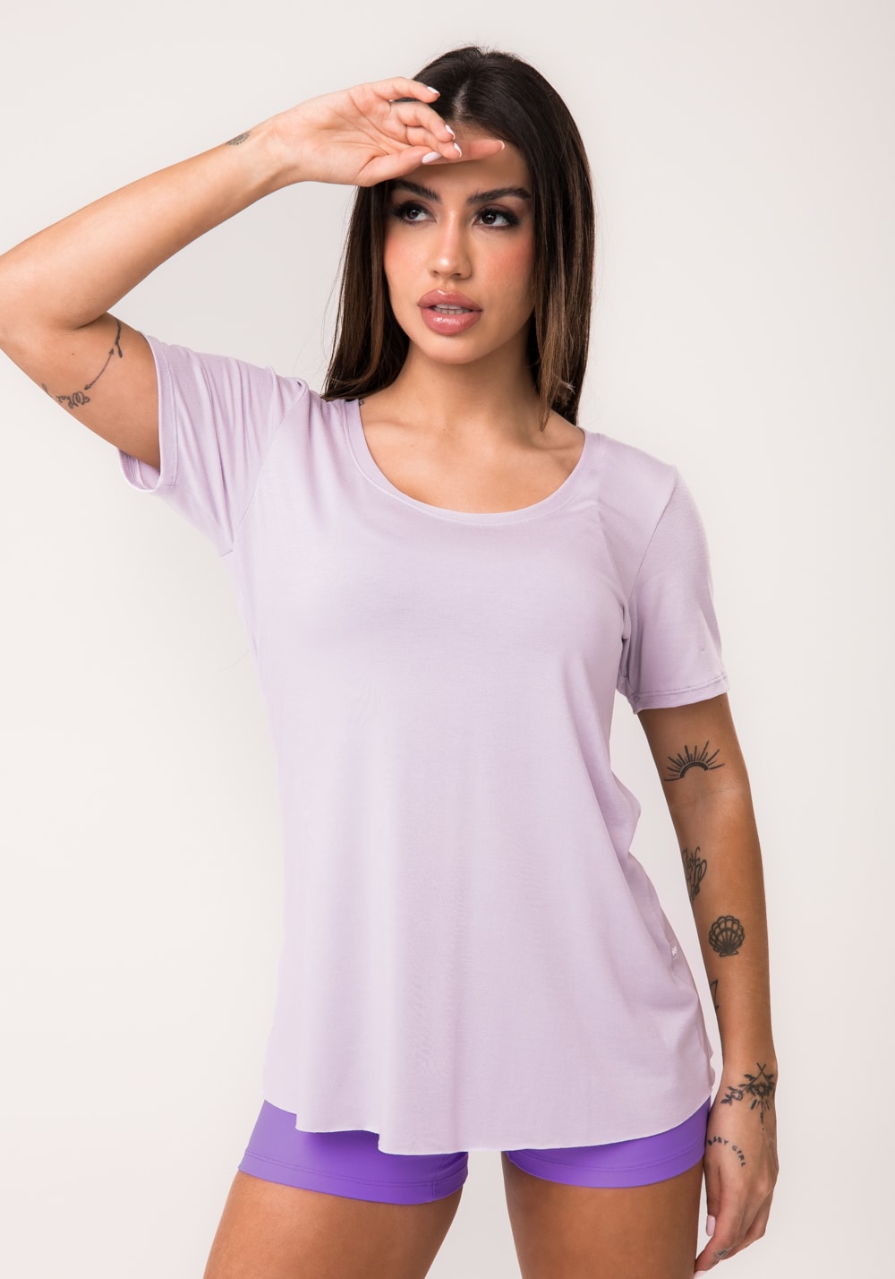 Blusa t-shirt fitness feminina lilás aura