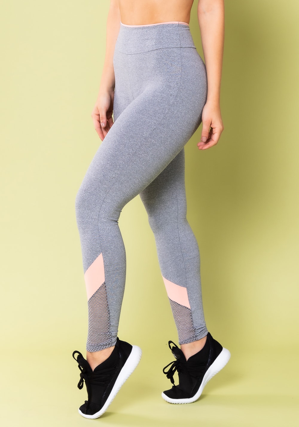 Calca Legging Energy Mescla Com Tela E Recorte Rosa Bebe Dlkmodas