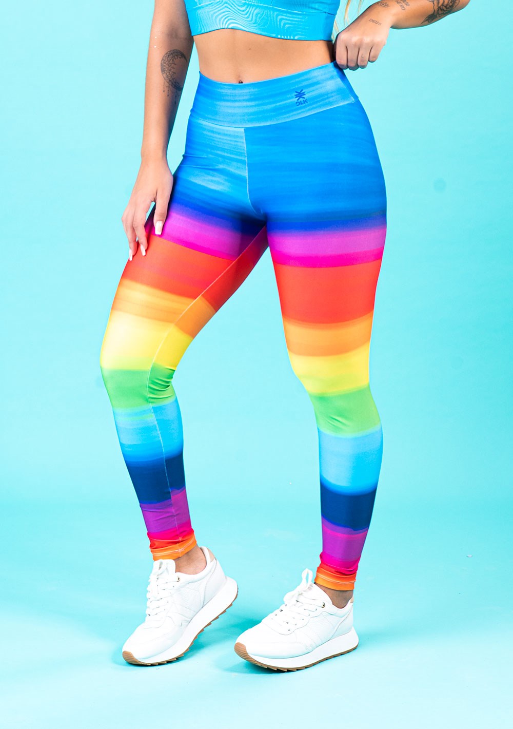 Calça legging feminina carnaval estampa arco-íris