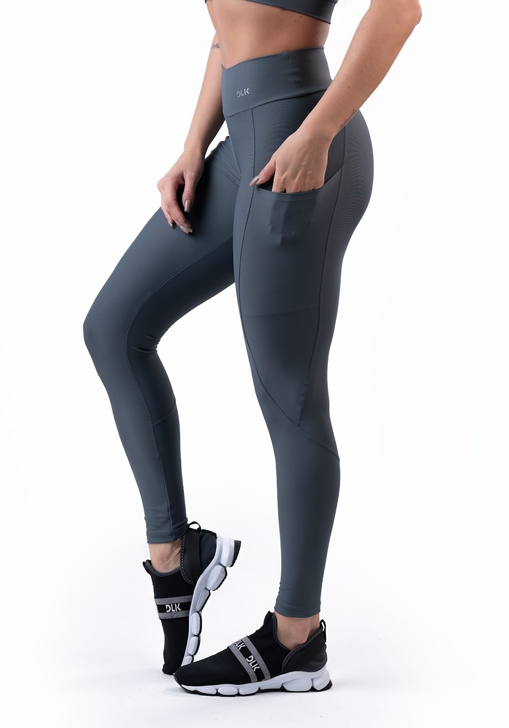 Calça legging grafite com bolso básica