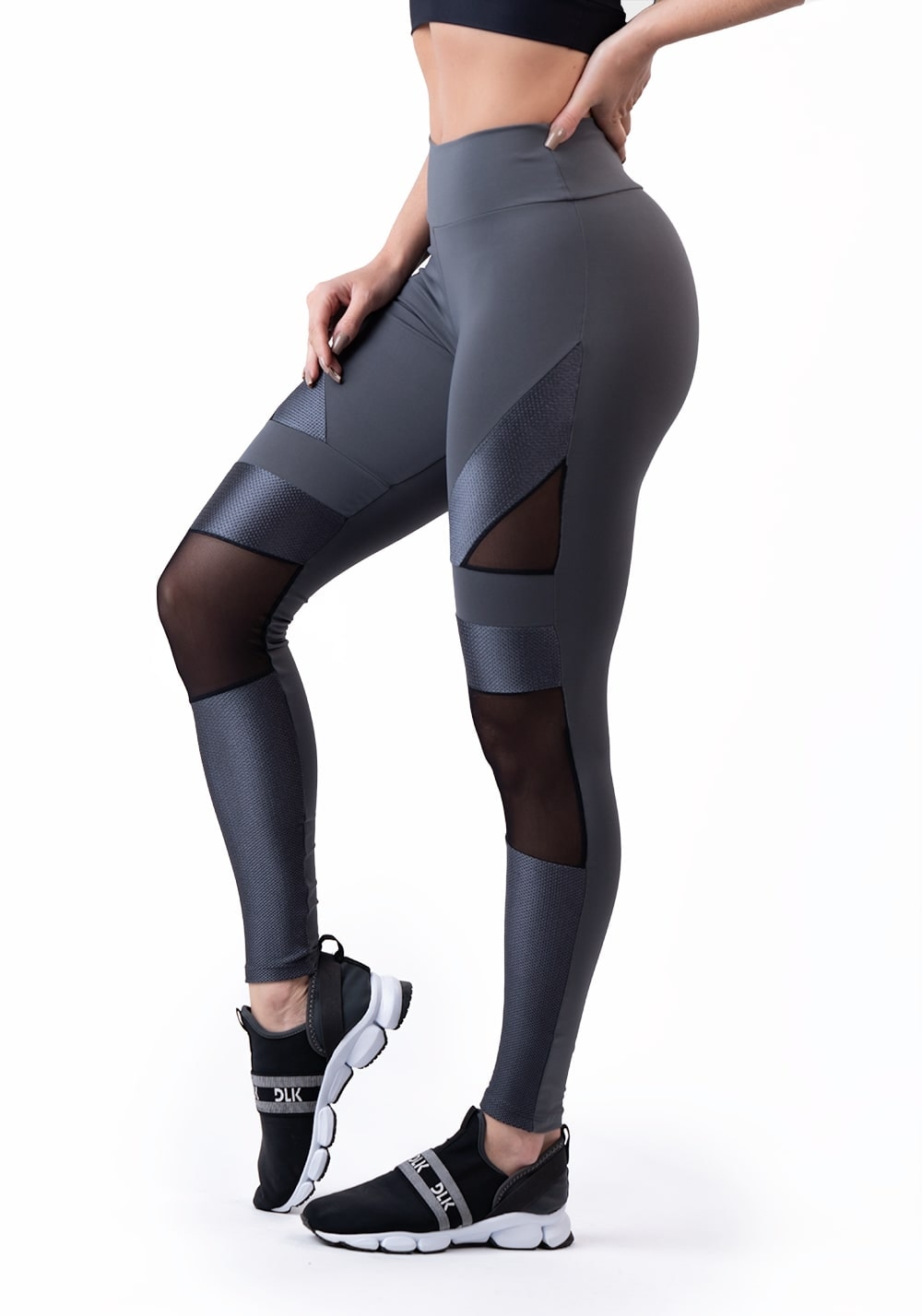 calça legging com detalhe em tela