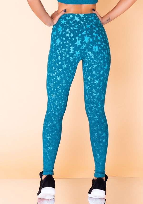 Calça legging jacquard estrela azul reverse