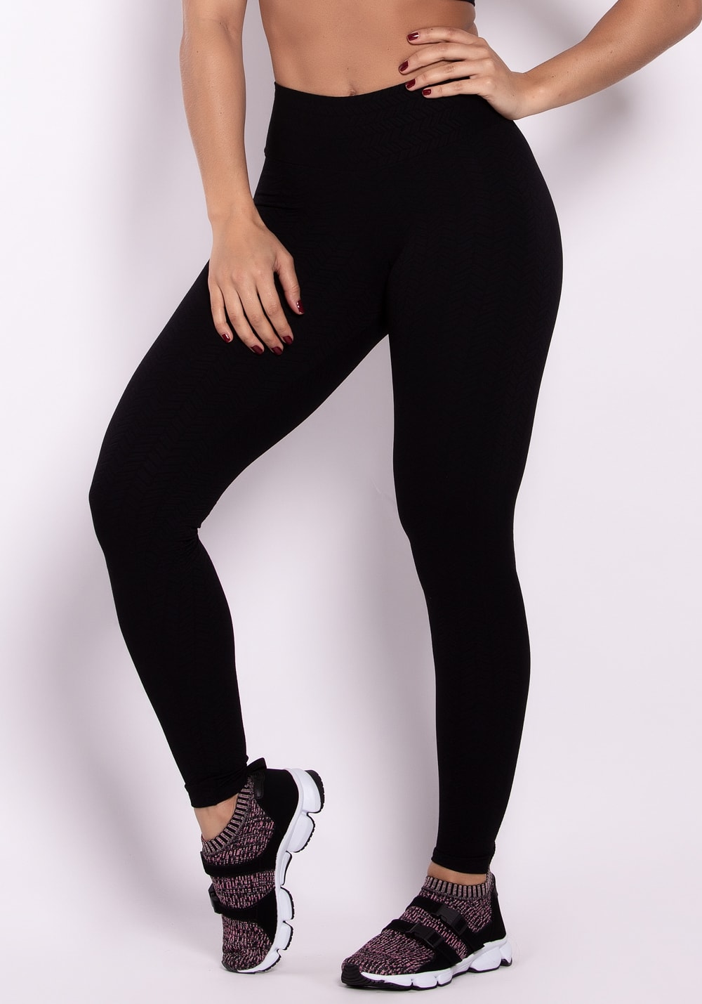 Calça legging poliamida alto relevo preta arrows - DlkModas