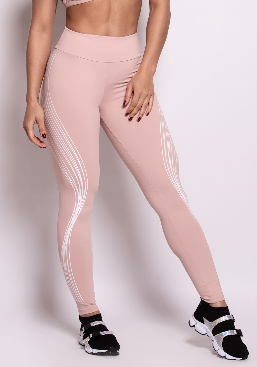 Calça legging poliamida rosê com silk soft lines