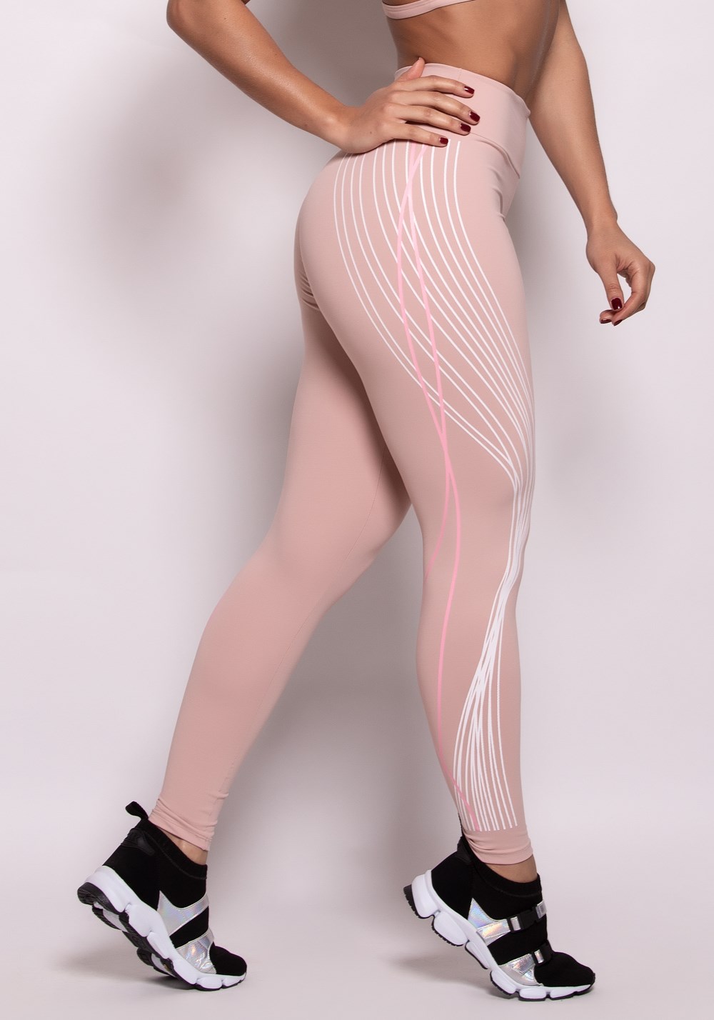 Calça legging poliamida rosê com silk soft lines