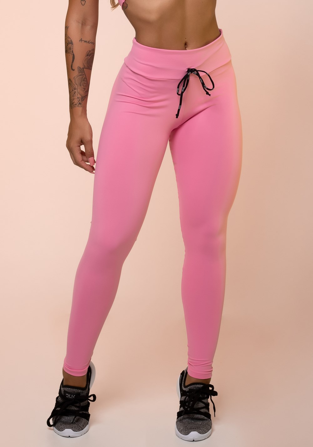 Calça legging rosa chiclete com cadarço básica