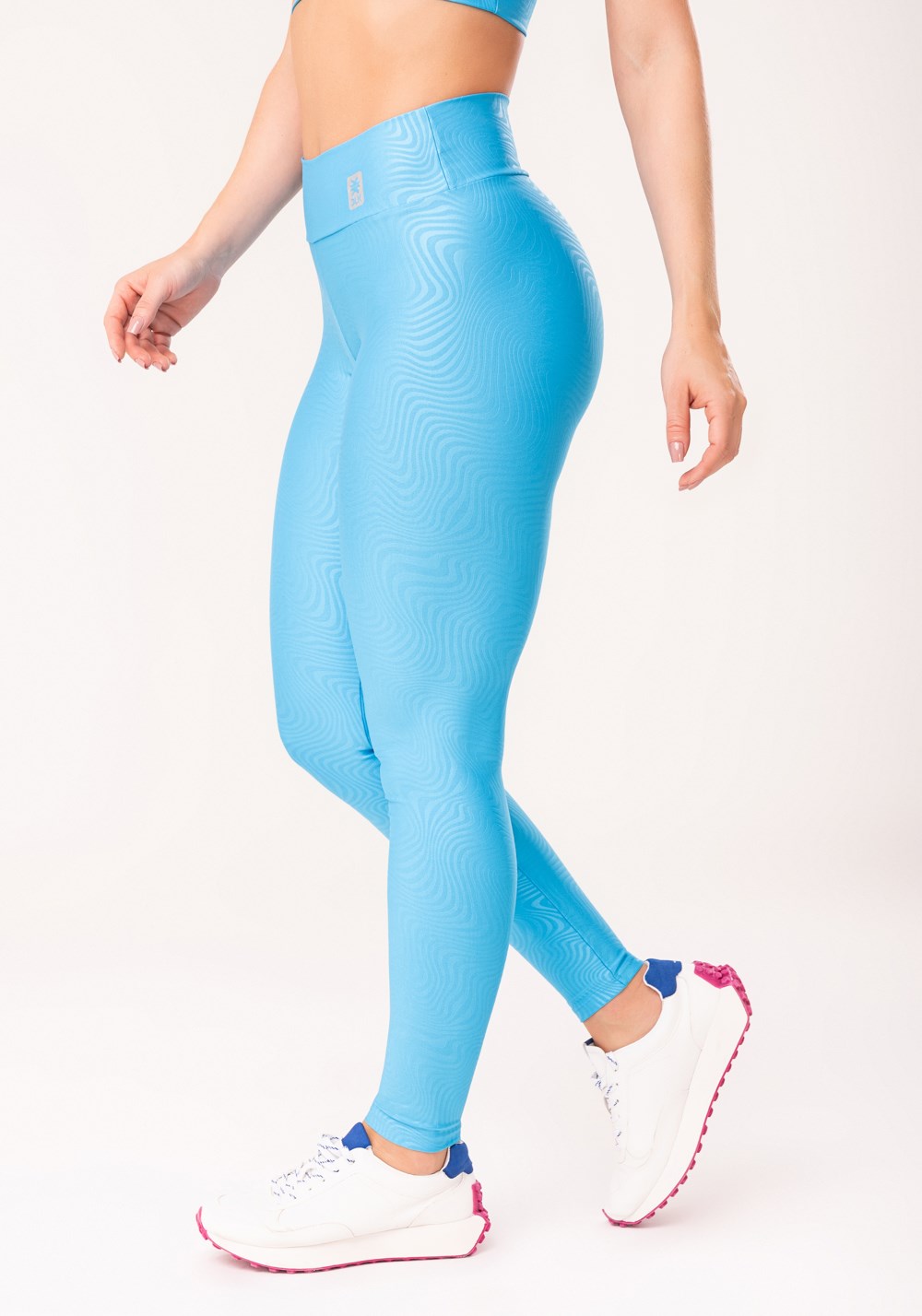 Calça legging shine azul texturizada ondas