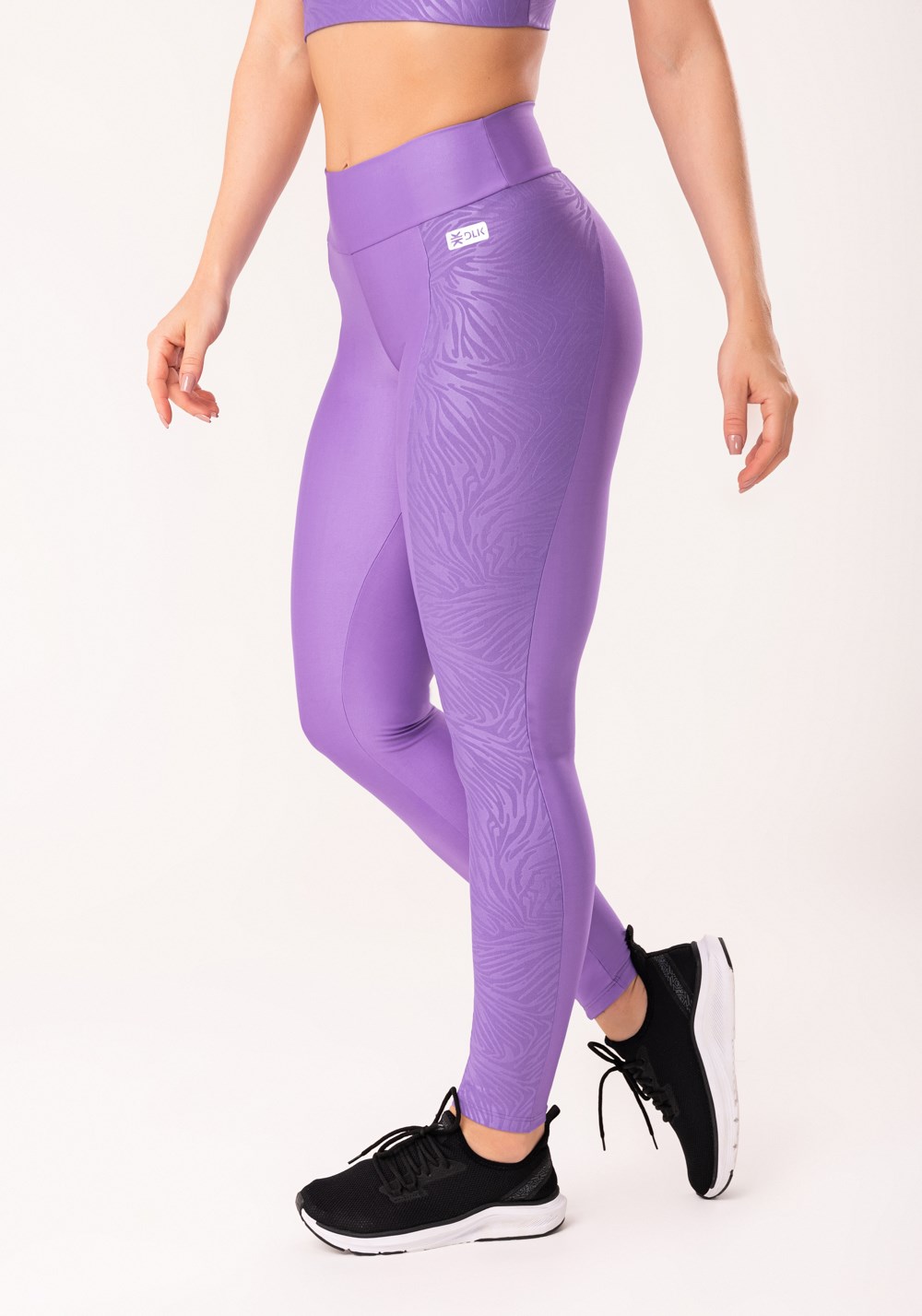Calça legging shine lilás com lateral texturizada