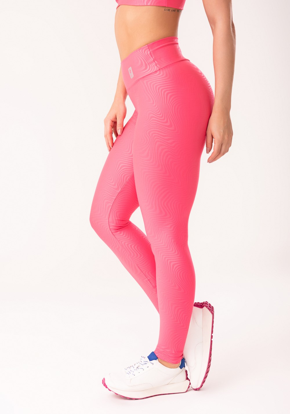 Calça legging shine rosa texturizada ondas