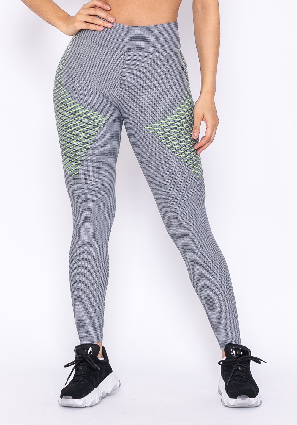 Calça legging technology cinza com verde limão - DlkModas