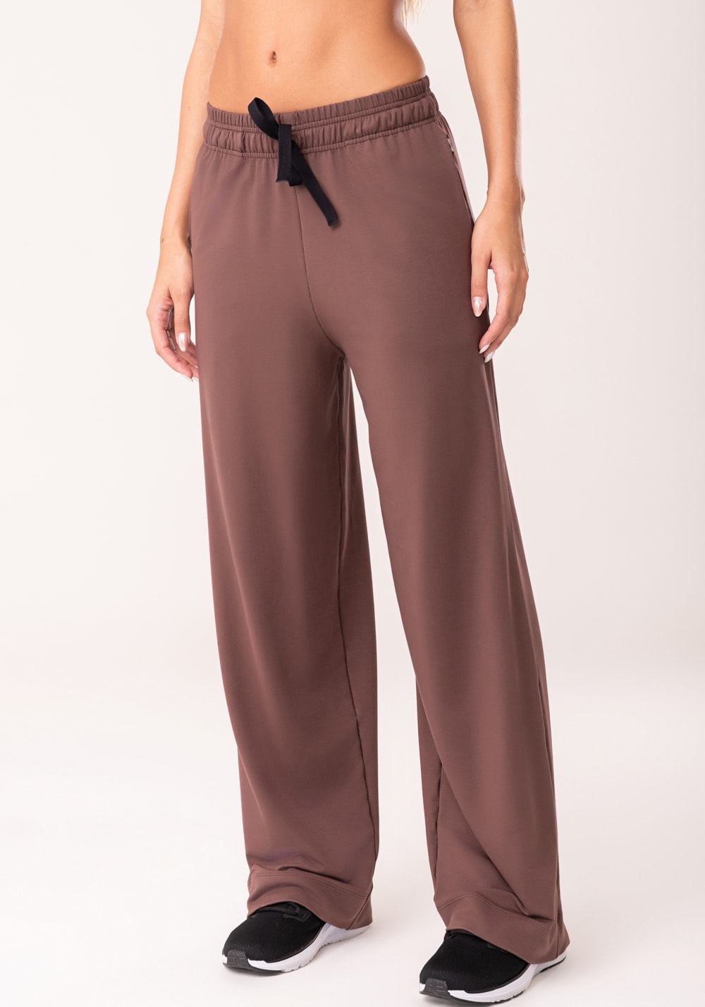 Calça moletinho feminina marrom com bolso oasis