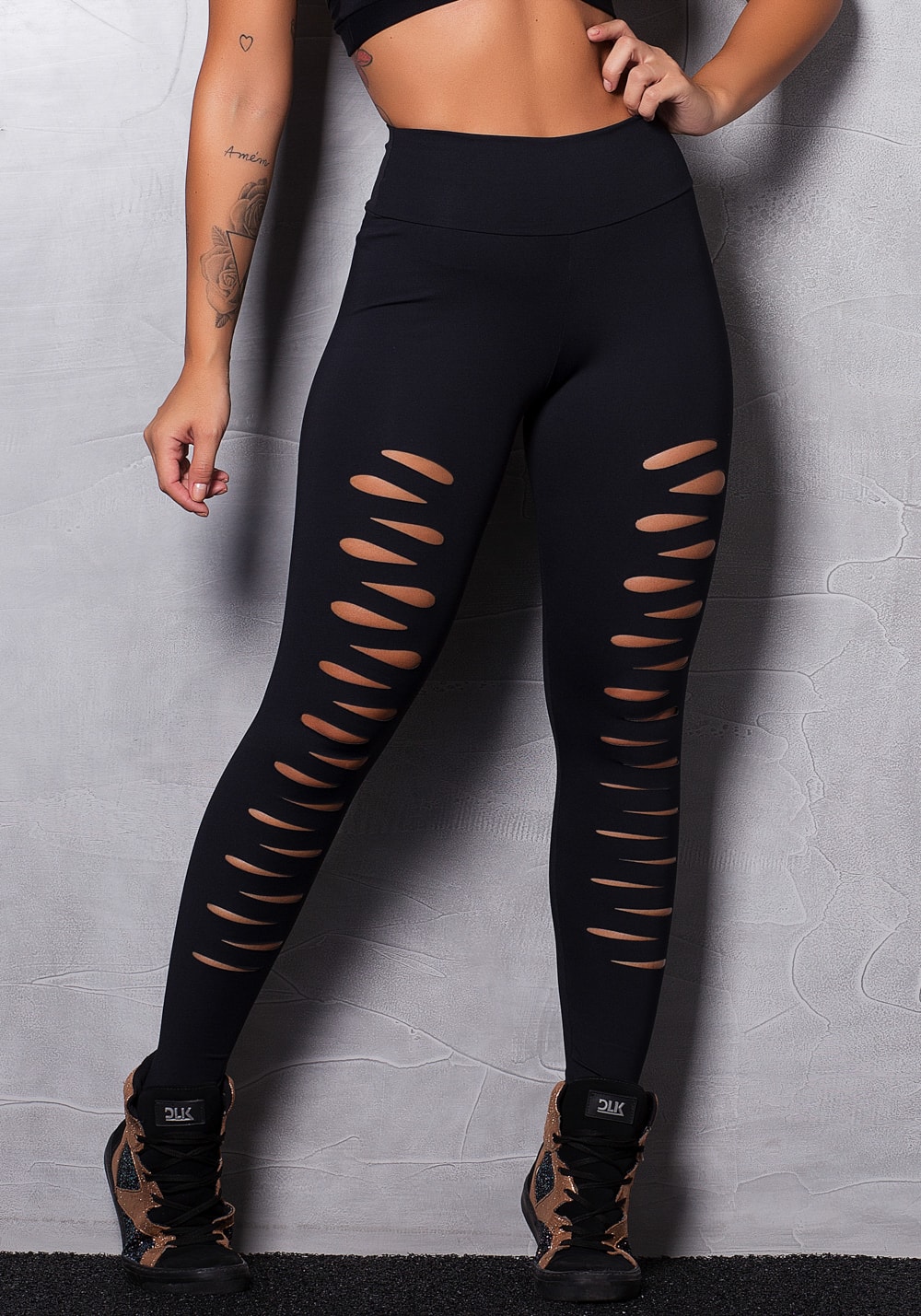 Calça poliamida preta com corte a laser - DlkModas