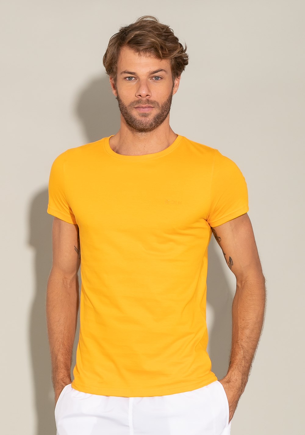 Camiseta algodão manga curta for men super slim laranja
