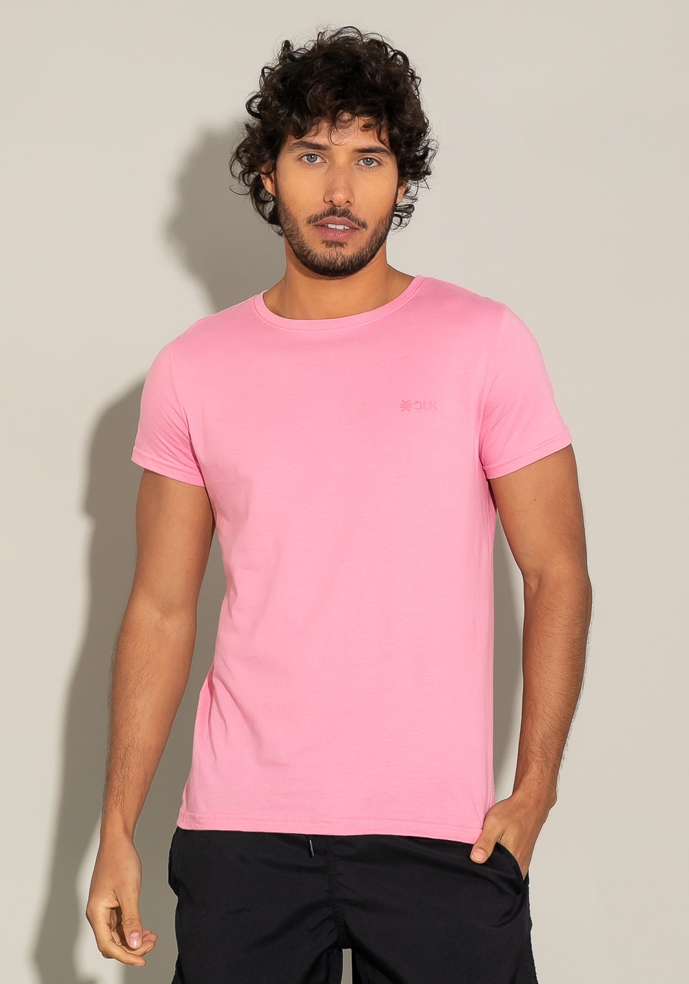 Camiseta algodão manga curta for men super slim rosa claro