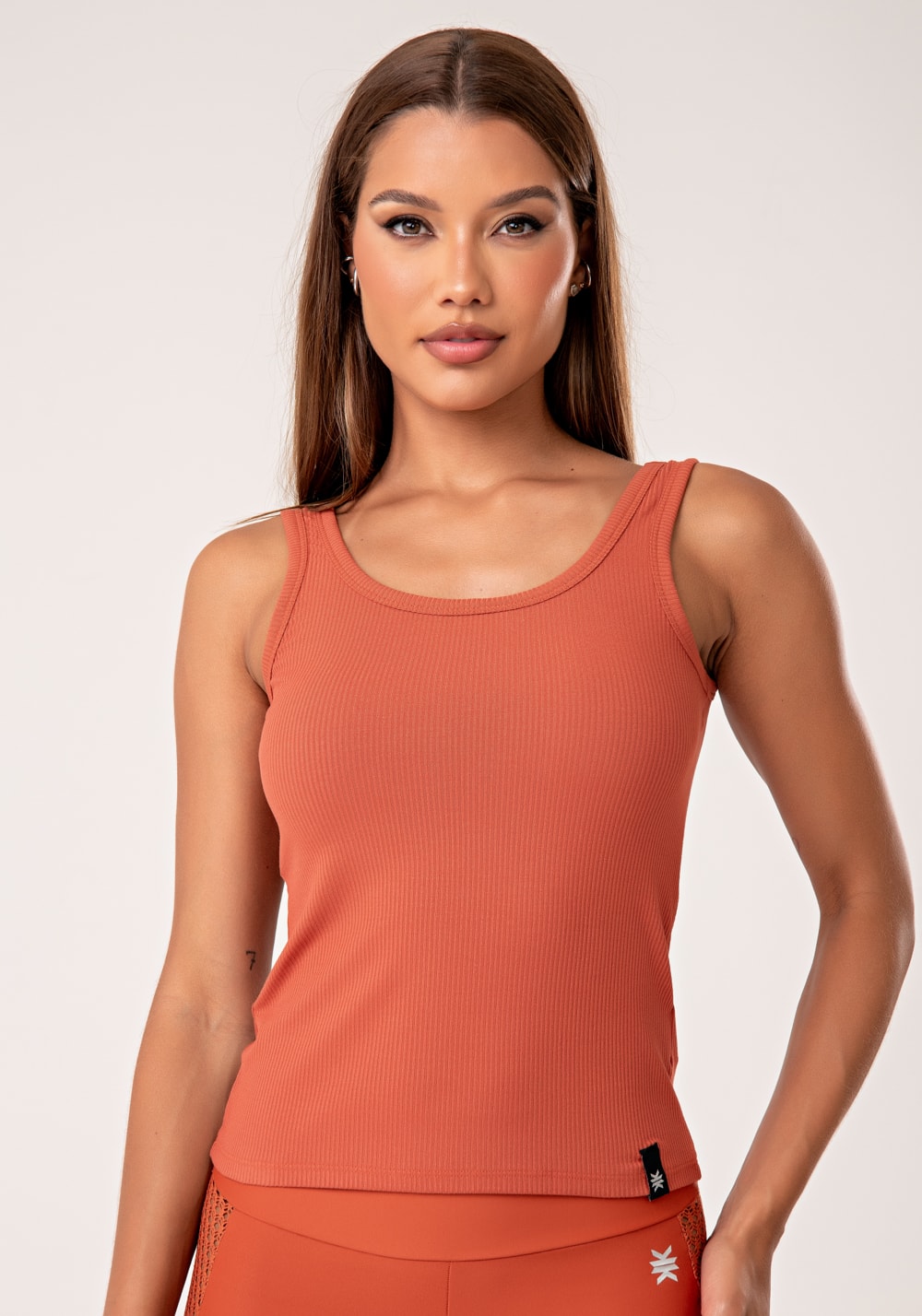 Camiseta fitness feminina terracota canelada lush