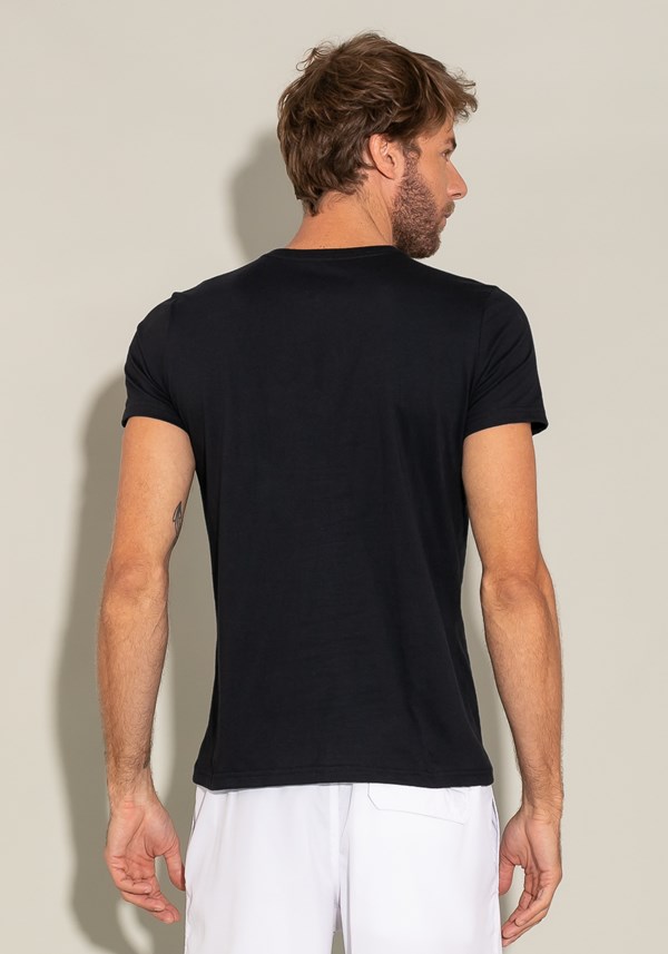 Camiseta manga curta for men slim decote v preto