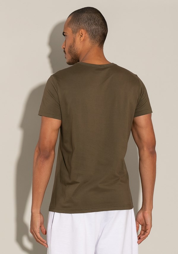 Camiseta manga curta for men slim decote v verde musgo