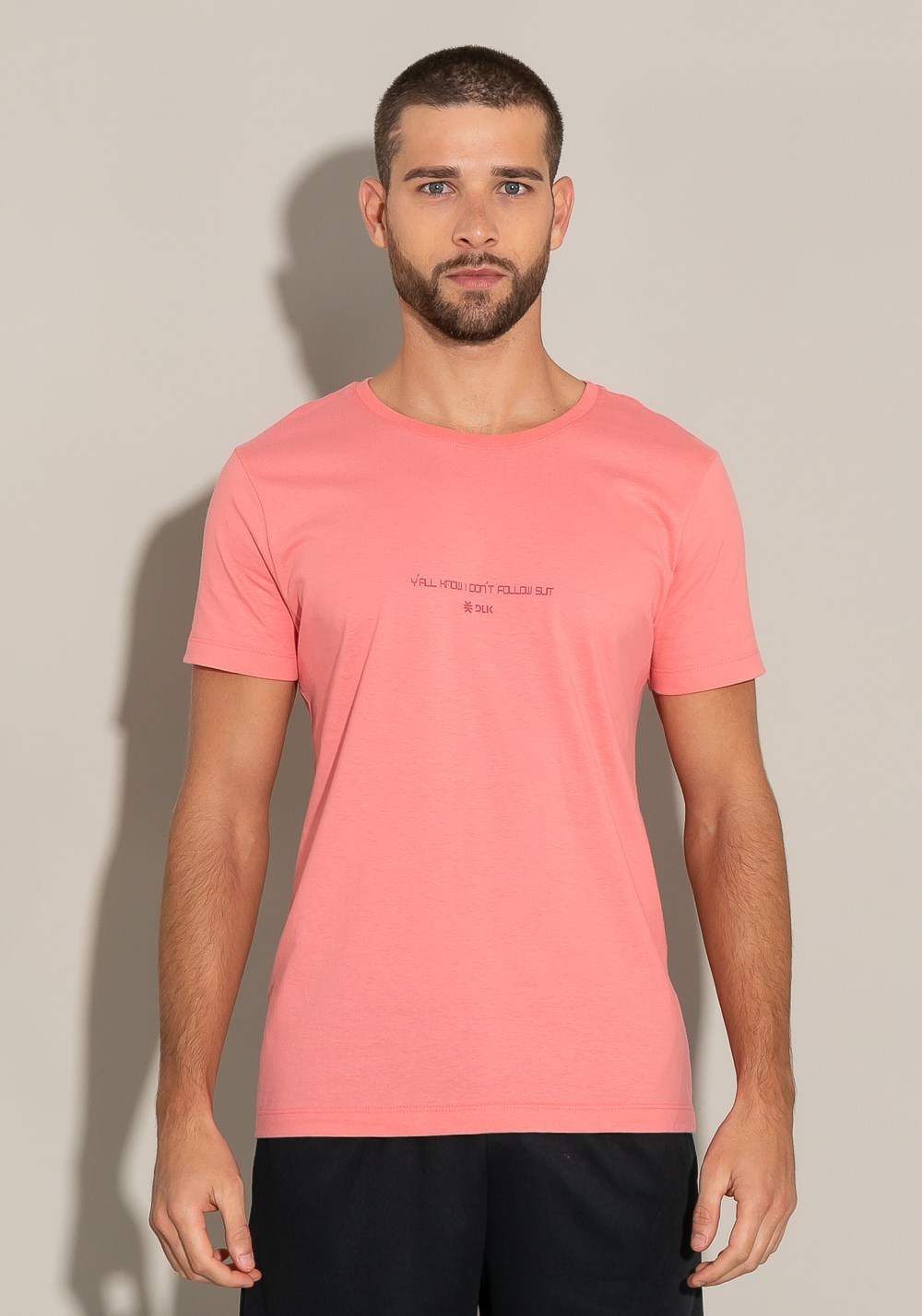 Camiseta manga curta for men slim follow rosa claro