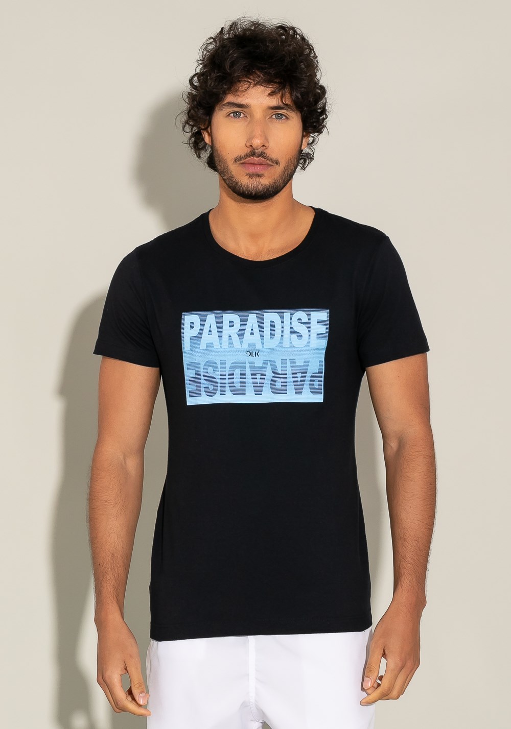 Camiseta manga curta for men slim preta com silk paradise