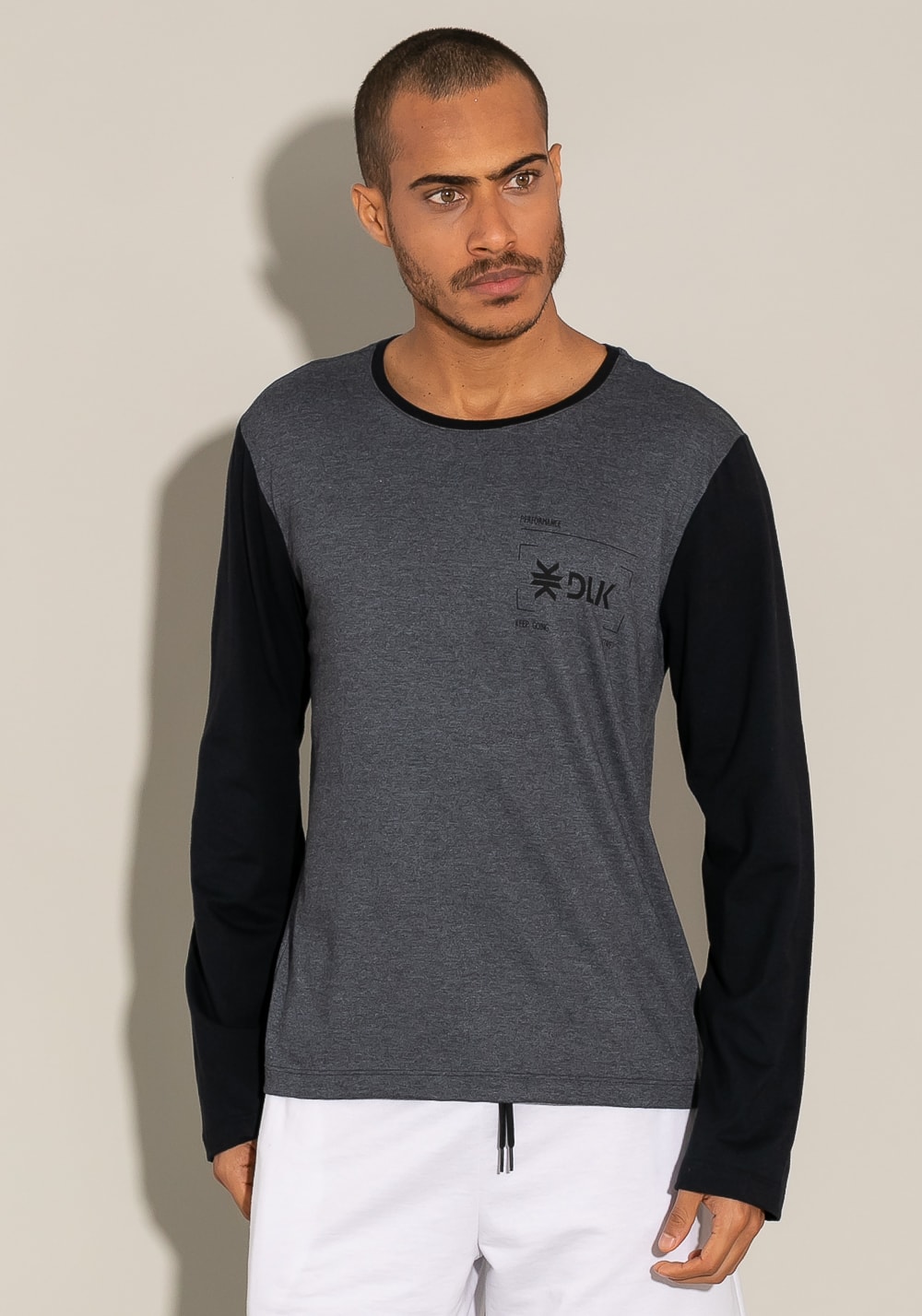 Camiseta manga longa for men preto com mescla dlk