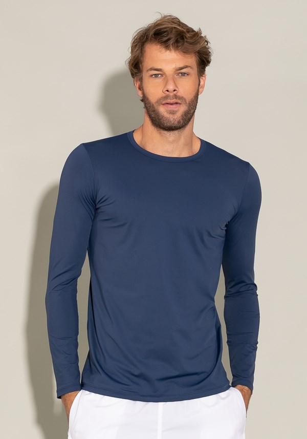 Camiseta poliamida manga longa for men com proteção uv azul marinho