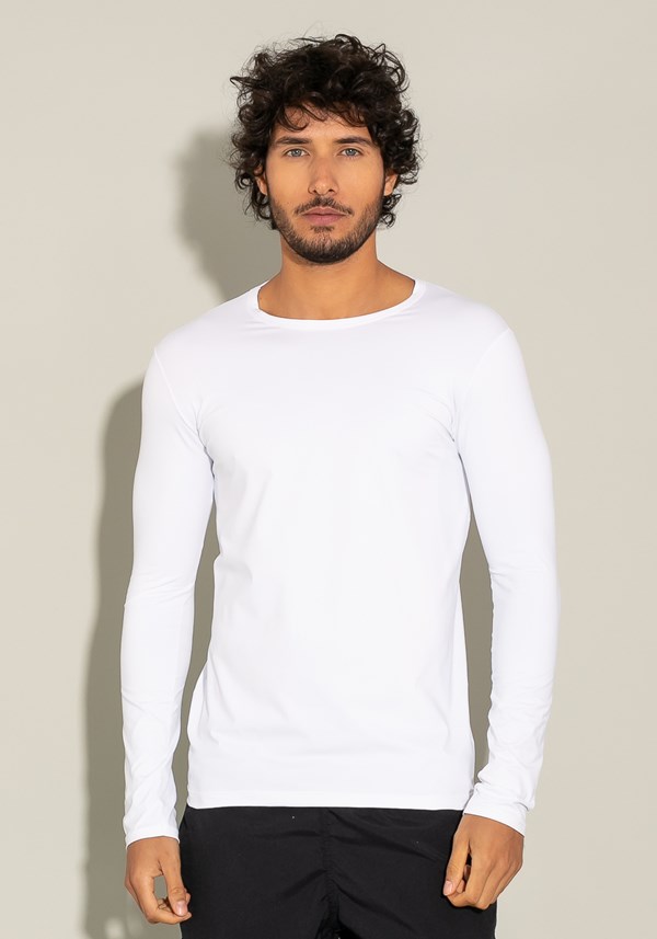 Camiseta poliamida manga longa for men com proteção uv branco